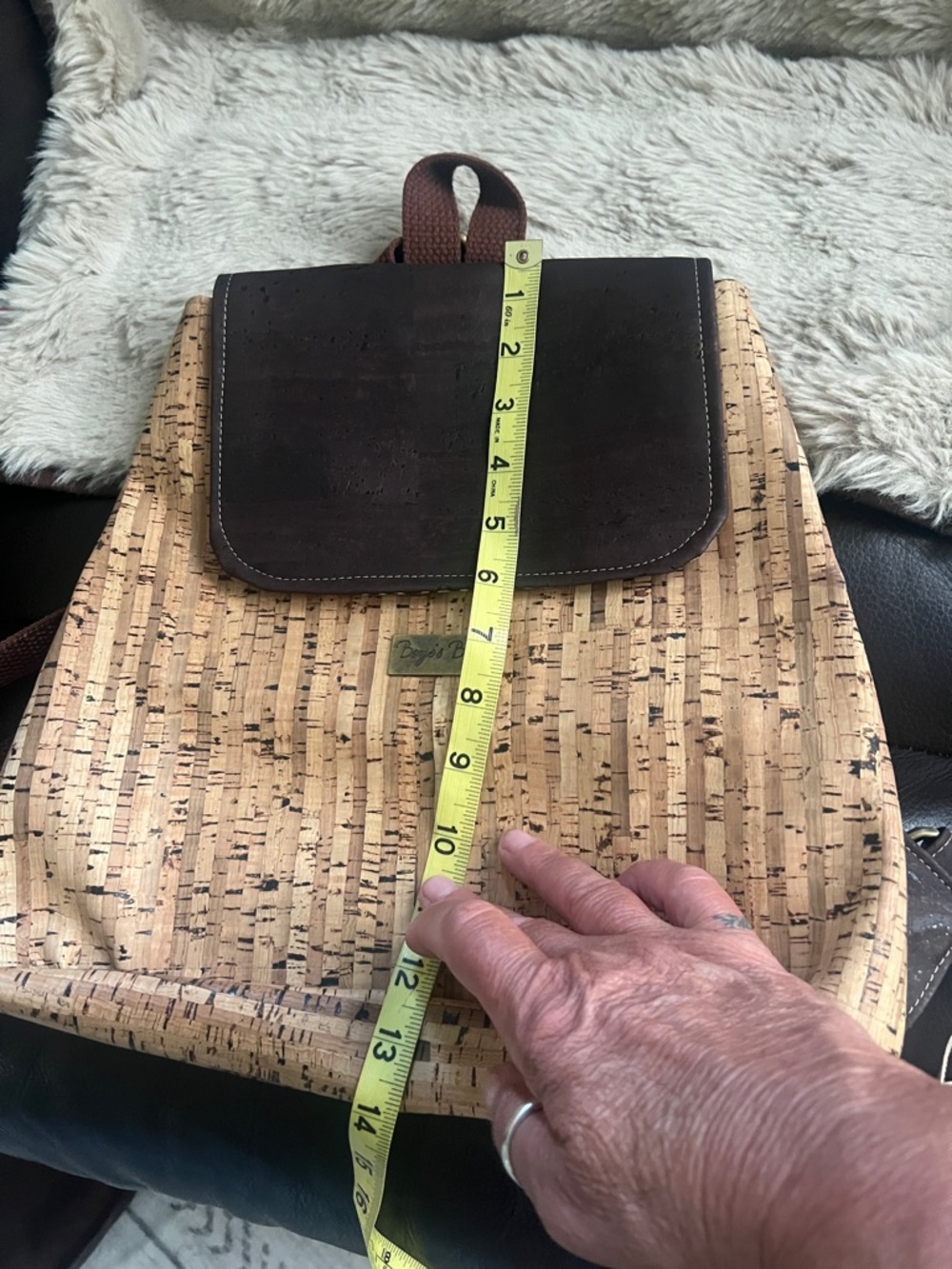 Cork-Pattern Backpack with Dark Brown Flap by Bozie’s bags handmade - Picture 7 of 9